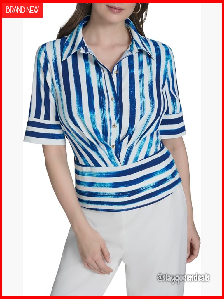 Short Sleeve Peplum Blouse Button Front Collared Top Regular Fit
